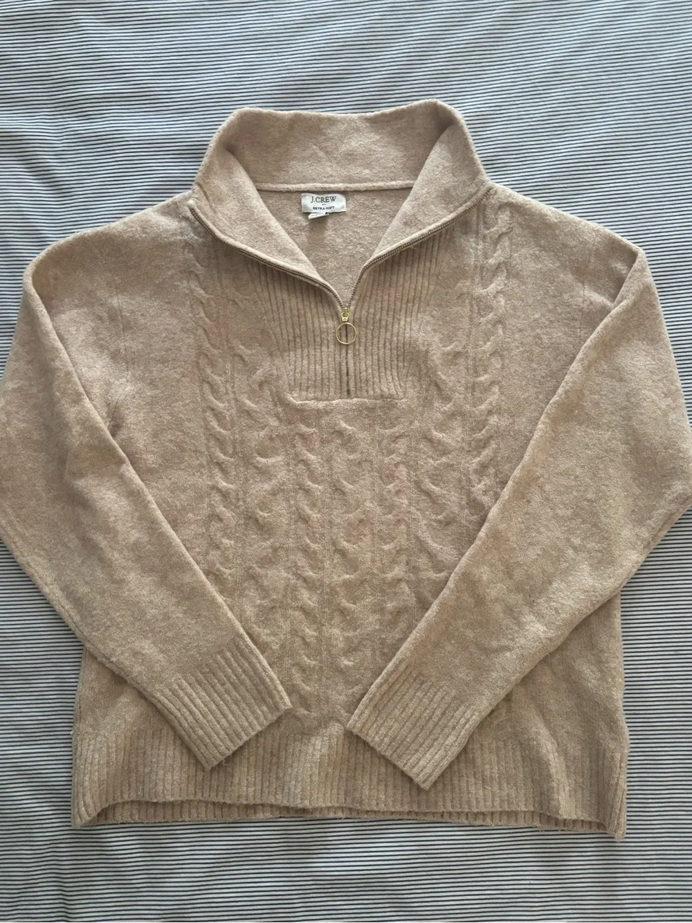 J. Crew Women’s Light Tan Cable-Knit Quarter-Zip Sweater